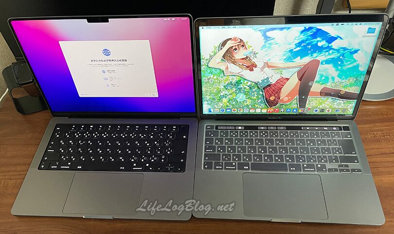 新型MacBook Pro 14インチ最安モデル購入!M1 MacBook Proと並べてみた