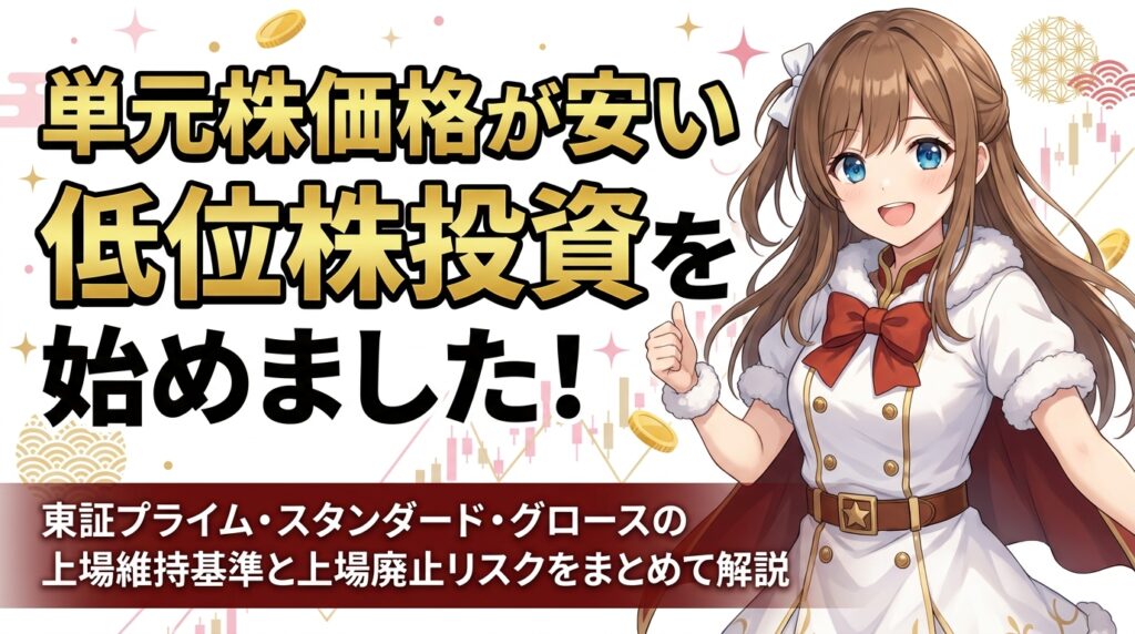 単元株価格が安い低位株投資を始めました！東証プライム・スタンダード・グロースの上場維持基準と上場廃止リスクをまとめて解説