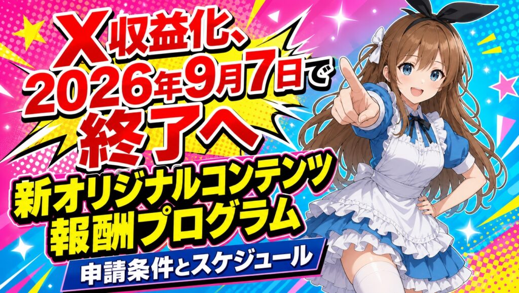 X収益化、2026年9月7日で終了へ｜新『オリジナルコンテンツ報酬プログラム』の申請条件とスケジュール