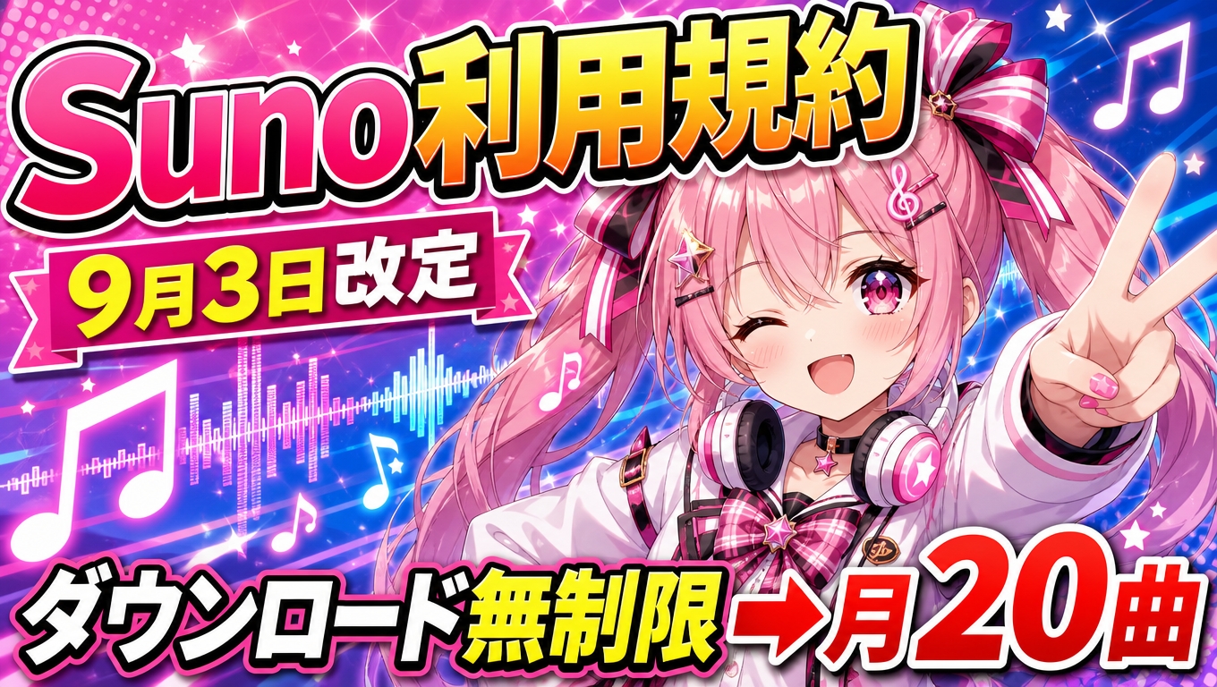 【徹底比較】Suno利用規約が9月3日改定、ダウンロード無制限→PRO月20曲までの変化と今後の懸念点