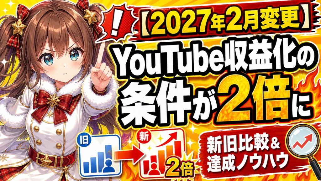 【2027年2月変更】YouTube収益化の条件が2倍に｜新旧比較と今からできる達成ノウハウ