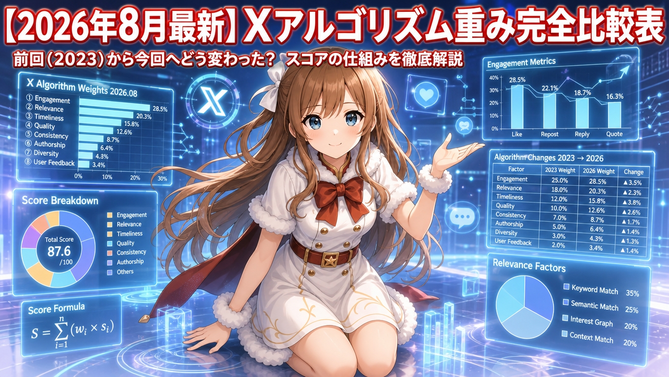 【2026年8月最新】Xアルゴリズム重み完全比較表｜前回（2023年）から今回へどう変わった？スコアの仕組みを徹底解説