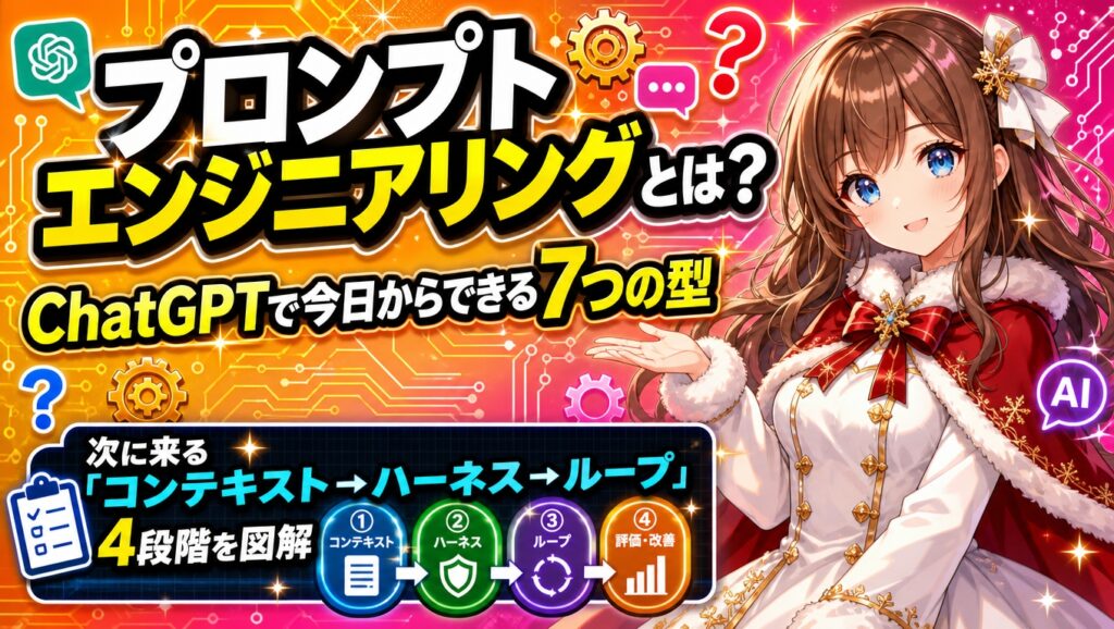 プロンプトエンジニアリングとは？ChatGPTで今日からできる7つの型と、次に来る「コンテキスト→ハーネス→ループ」4段階を図解