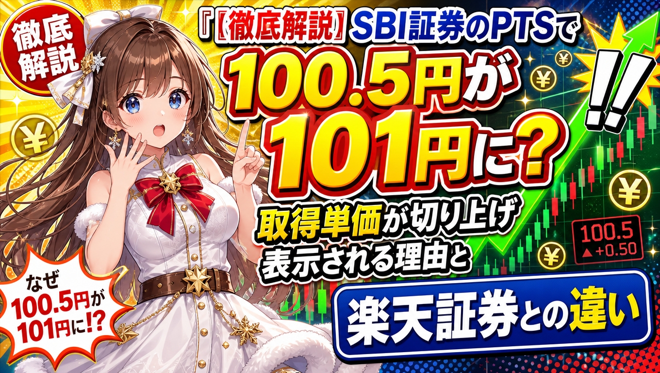 【徹底解説】SBI証券のPTSで100.5円が101円に？取得単価が切り上げ表示される理由と楽天証券との違い
