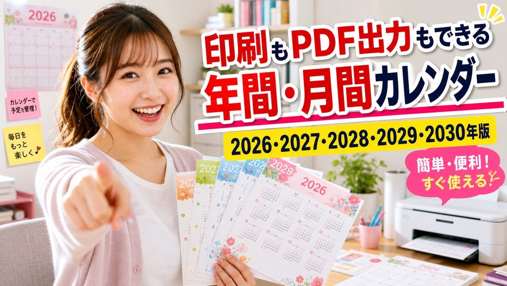 印刷もPDF出力もできる年間・月間カレンダー 2026・2027・2028・2029・2030年版